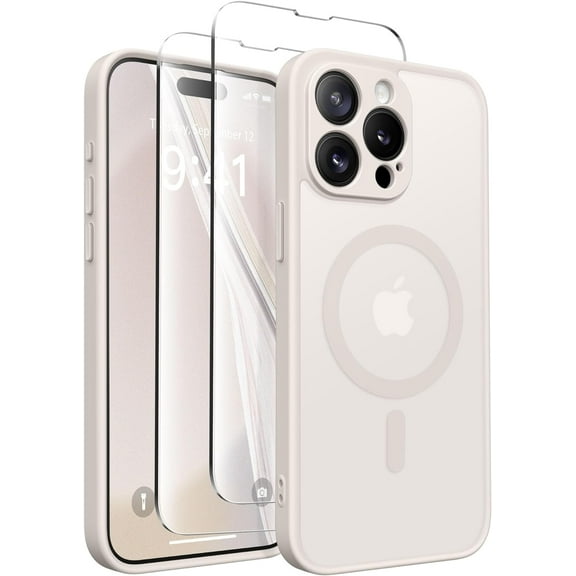 Magnetic for iPhone 15 Pro Max Case, [Compatible with MagSafe] [Full Camera Protection] Shockproof Protective Slim Translucent Matte Phone Case for iPhone 15 Pro Max 6.7'', Stone