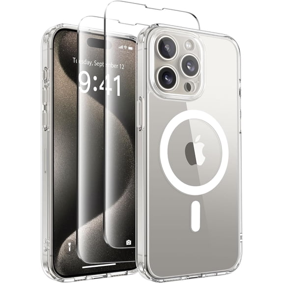 Magnetic for iPhone 15 Pro Max Case, [Compatible with MagSafe] [Full Camera Protection] Shockproof Protective Slim Translucent Matte Phone Case for iPhone 15 Pro Max 6.7'', Clear