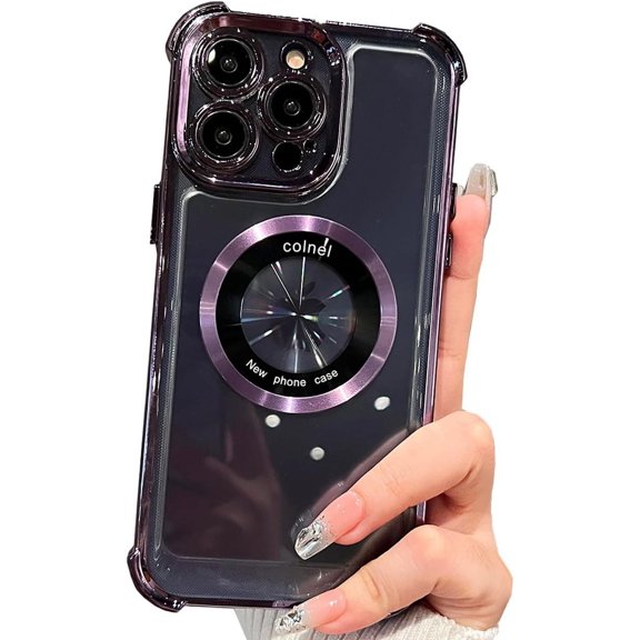 Magnetic for iPhone 15 Pro Max Case Compatible with MagSafe,[Military Grade Protect] Logo View Slim Transparent Clear Electroplate Shockproof Cover Case for iPhone15 Pro Max 6.7 (Purple)