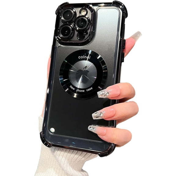 Magnetic for iPhone 15 Pro Max Case Compatible with MagSafe,[Military Grade Protect] Logo View Slim Transparent Clear Electroplate Shockproof Cover Case for iPhone15 Pro Max 6.7 (black)