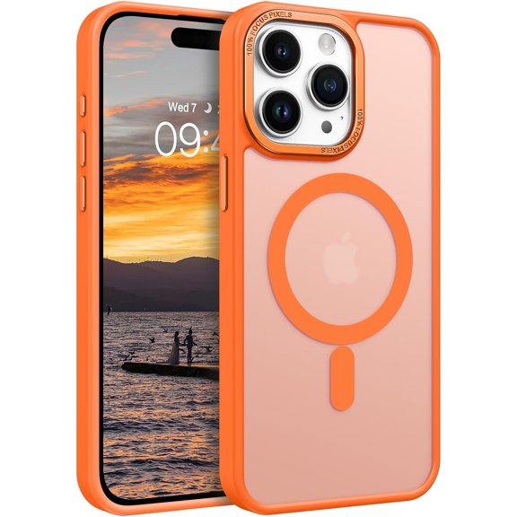 Magnetic for iPhone 15 Pro Max Case,[Compatible with MagSafe] Translucent Matte Frosted Anti-Fingerprint Slim Shockproof Women Men Protective Cover Case for iPhone 15 Pro Max 6.7",Orange