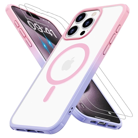 Magnetic for iPhone 15 Pro Max Case [Compatible with MagSafe]with 2X Screen Protector, Military-Grade Slim Shockproof Phone Cover Translucent Matte Anti-Fingerprint Anti-Scratch,6.7 inch