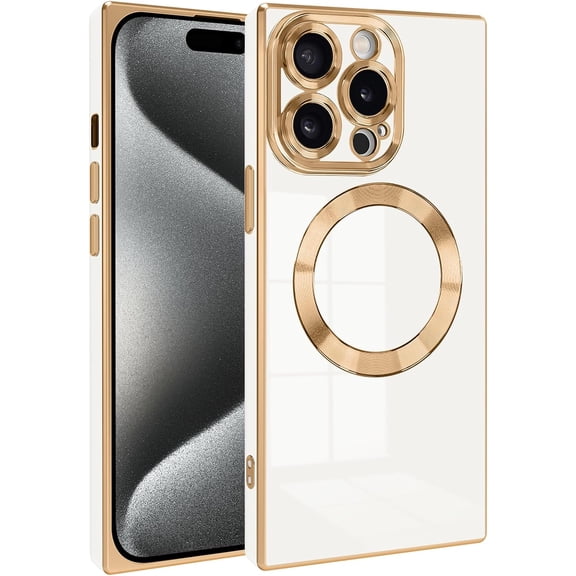 Magnetic for iPhone 15 Pro Max Case Compatible with Magsafe [Support Wireless Charging] Scartchproof Protection Soft TPU Electroplated Edge Phone Case for iPhone 15 Pro Max White