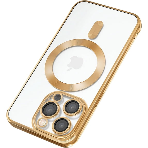 Magnetic for iPhone 15 Pro Max Case,Electroplated Clear Slim iPhone 15 Pro Max Phone Case with Camera Protection,Shockproof iPhone 15 Pro Max Case Cover Compatible with MagSafe, Gold Edge