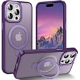 thumbnail image 1 of Magnetic for iPhone 15 Pro Max Case with Ring Stand, [10 FT Drop Protection] [Velvety Touch] Slim Translucent Matte Back Shockproof Phone Case for iPhone 15 Pro Max 6.7'', Dark Purple, 1 of 14