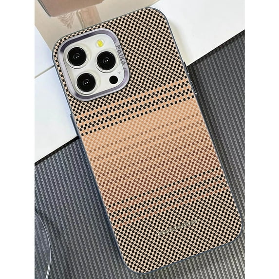 Magnetic For iPhone 15 Pro Max Phone Case,Compatible with Mag-Safe,Gradual Checkerboard Pattern Design,Shockproof Military-Grade Protection Rugged Ultra Slim Thin Fit Phone Case,Khaki