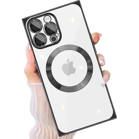 Magnetic for iPhone 15 Pro Max case Clear Compatible with Magsafe [Non-Yellowing & Camera Lens Protector] Plated Soft TPU Shockproof Protective Phone Case for iPhone 15 Pro Max Black