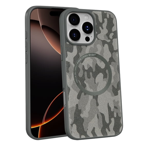 Magnetic For iPhone 15 Pro Phone Case,Camouflage Pattern PU Leather Back Design,Compatible with Mag-Safe,Anti-Scratch Shockproof Anti-fall Drop Protection,Ultra Slim Phone Case,Darkgray
