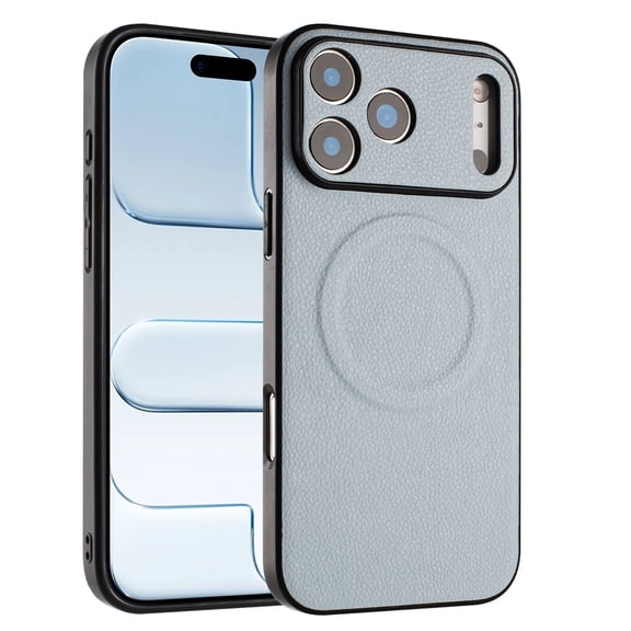 Magnetic For iPhone 15 Pro Phone Case,Lychee Pattern PU Leather Back Design,Compatible with Mag-safe,Ultra Slim Anti-Scratch Anti-fall Protection Shockproof Thin Fit Phone Case,Blue