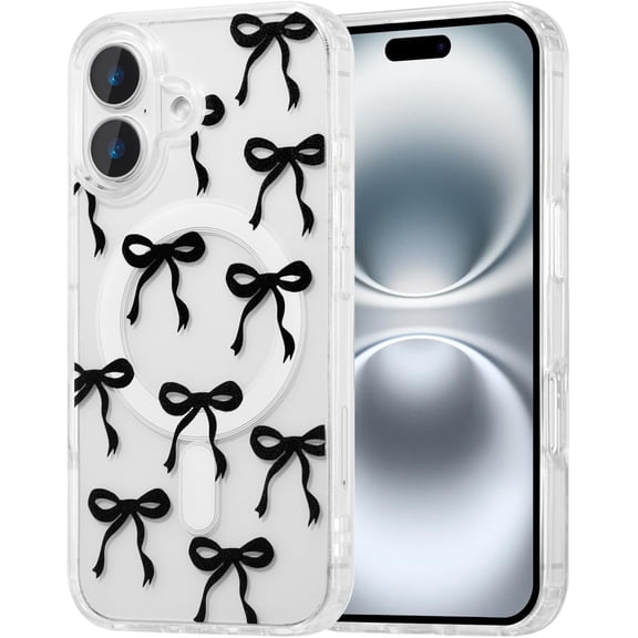 Magnetic for iPhone 16 Case, Bow Case Compatible with MagSafe, Wireless Slim Clear Ribbon Aesthetic Phone Cover Anti-Yellowing Shockproof Protective Cover for Women Girl - Baby Blue
