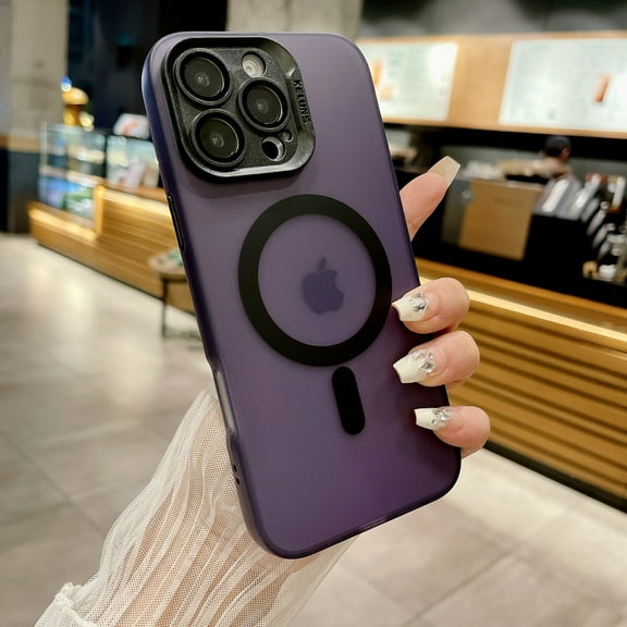 Magnetic for iPhone 16 Case, [Built-in Camera Cover Bracket] [Camera Lens Protector] [Military-Grade Protection] Slim Translucent Anti-Yellow Phone Case for iPhone 16, Purple