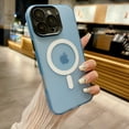 thumbnail image 1 of Magnetic for iPhone 16 Case, [Built-in Camera Cover Bracket] [Camera Lens Protector] [Military-Grade Protection] Slim Translucent Anti-Yellow Phone Case for iPhone 16, Lightblue, 1 of 9