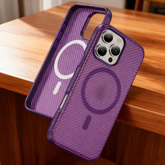 Magnetic for iPhone 16 Case Compatible with Mag-Safe, Carbon Fiber Texture Slim Lightweight Protection Cover, Shockproof Anti-Fingerprint Skin-Feel Case for iPhone 16, Purple