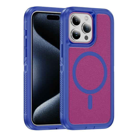 Magnetic for iPhone 16 Case,Compatible with MagSafe,Military Grade Dropproof Translucent Matte Hard Back Soft Edge Anti-Fingerprint Protective Case for iPhone 16,Blue+Rose