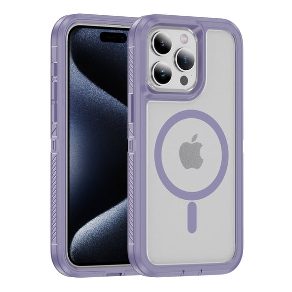 Magnetic for iPhone 16 Case,Compatible with MagSafe,Military Grade Dropproof Translucent Matte Hard Back Soft Edge Anti-Fingerprint Protective Case for iPhone 16,Lightpurple+Clear