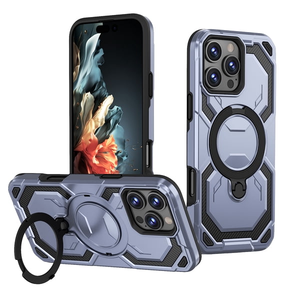 Magnetic for iPhone 16 Case with Kickstand, [Compatible with MagSafe] [Military Grade Protection] Ring Stand Heavy Duty Drop Shockproof Rugged Phone Case for iPhone 16 - Lightpurple