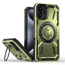 Magnetic for iPhone 16 Case with Stand, Compatible with Mag-Safe Charging, Shockproof Protective Cover Rugged Phone Case, Built-in Rotatable Ring Holder Kickstand for iPhone 16, Green