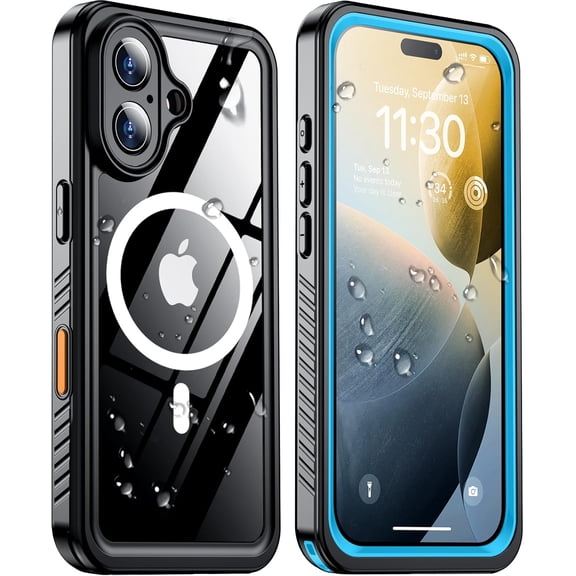 Magnetic for iPhone 16 Case Waterproof,Built-in Screen Protector[IP68 Underwater][Upgrade Military Dropproof][Compatible with MagSafe] Full Body Shockproof for Case 6.1''-Blue