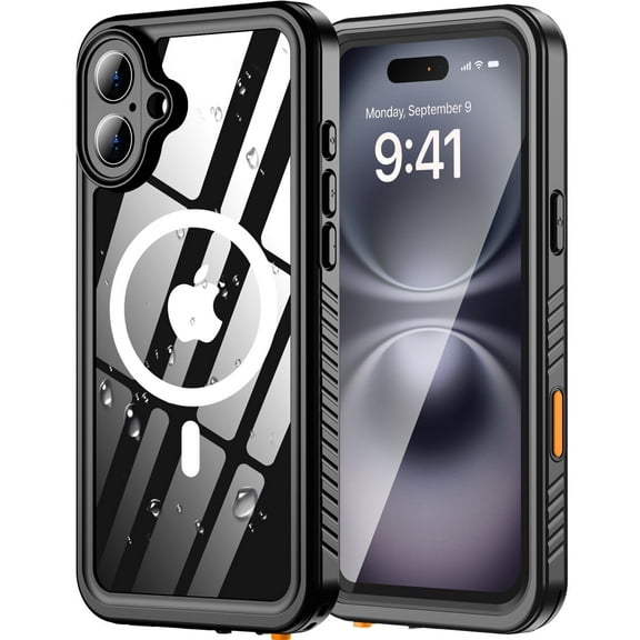 Oneagle for iPhone 16 Waterproof Cell Phone Case, with Built-in Screen Protector, Black