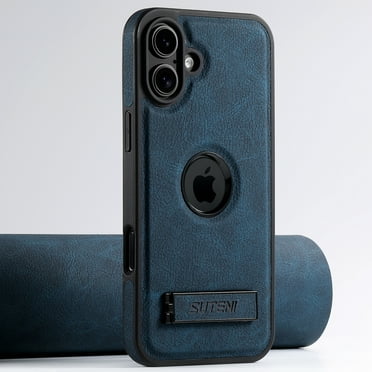 Magnetic for iPhone 16 PU Leather Case, Built-in Invisible Stand Compatible with Magsafe Protective Slim Kickstand Phone Case Cover Compatible with iPhone 16, Blue