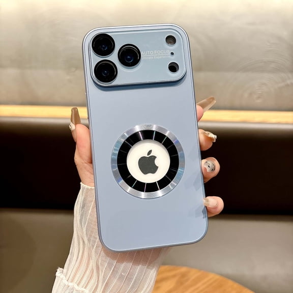 Magnetic For iPhone 16 Phone Case,Compatible with Mag-safe,Built-in Lens Protector,Logo View Design,Ultra Slim Glossy Shockproof Anti-Fall Drop Protection Rugged Phone Case,Blue