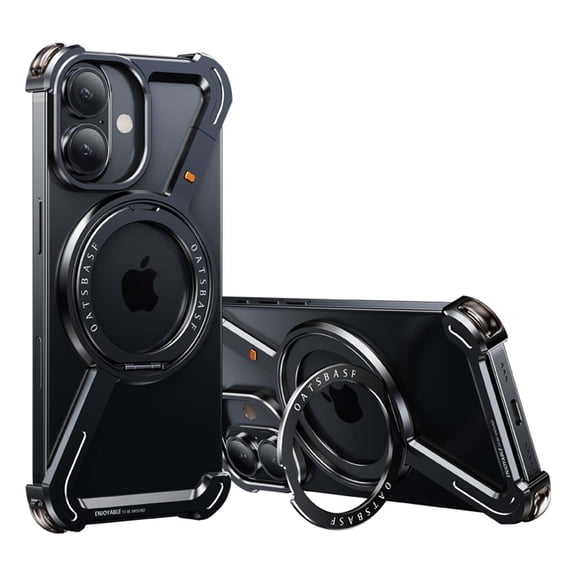 Magnetic For iPhone 16 Phone Case,With 360°Rotatable Ring Kickstand,Metal Frameless Design Bumper Z-Shaped,Shockproof Anti-fall Protection Rugged Ultra Slim Durable Phone Case,Black