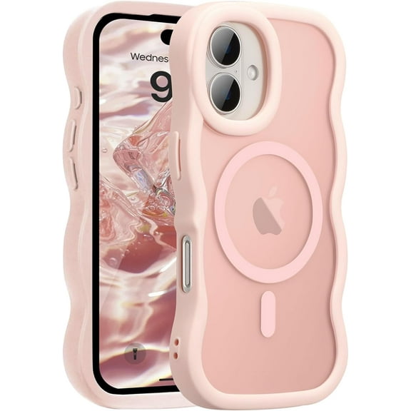 Magnetic for iPhone 16 Plus Case, Compatible with MagSafe, 2025 Transparent Wave Frame Design Case Soft Edge Cover Cute Clear Matte Shockproof Protective Phone Cover