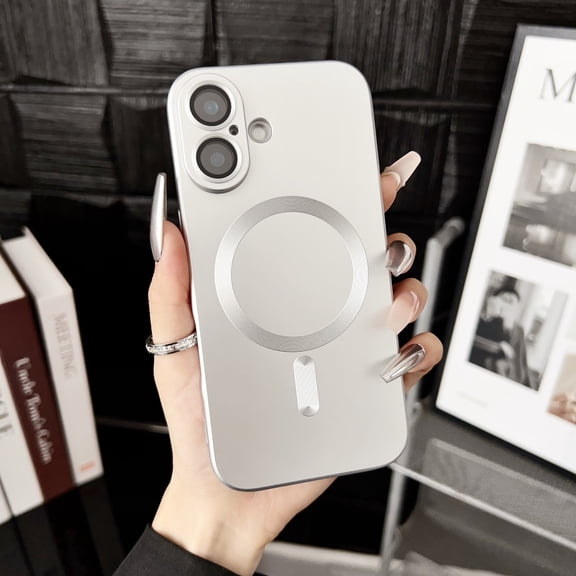Magnetic for iPhone 16 Plus Case, Frosted Soft Silicone Anti-Scratch Anti-Fingerprint Metallic Paint for iPhone 16 Plus Phone Case Compatible with MagSafe, White
