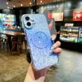 thumbnail image 1 of Magnetic for iPhone 16 Plus Case Transparent Glitter [Compatible with Mag-Safe] Diamond-set Around Camera Bling Sequin Sparkle Anti-fall Shockproof Protective Rugged Phone Cover Case,Blue, 1 of 6