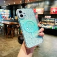 thumbnail image 1 of Magnetic for iPhone 16 Plus Case Transparent Glitter [Compatible with Mag-Safe] Diamond-set Around Camera Bling Sequin Sparkle Anti-fall Shockproof Protective Rugged Phone Cover Case,Green, 1 of 5