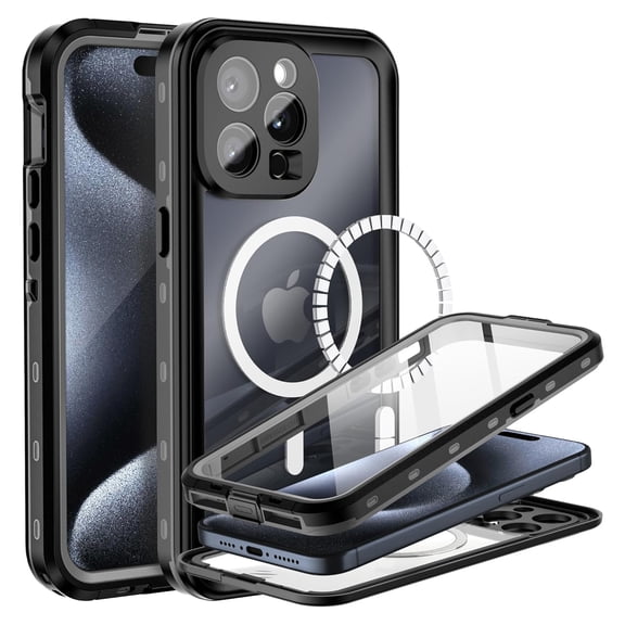 Magnetic for iPhone 16 Plus Case Waterproof,Built-in Screen & Camera Lens Protector[IP68 Underwater] [15FT Military Dropproof] [Compatible with Mag Safe]Full Body Protection Phone Case,Black