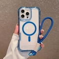 thumbnail image 1 of Magnetic For iPhone 16 Plus Phone Case,Compatible with Mag-Safe,3-in-1 HeavyDuty Protection,with Wrist Strap,Shockproof Anti-drop Ultra Slim Rugged Two-color Transparent Phone Case,Darkblue, 1 of 10