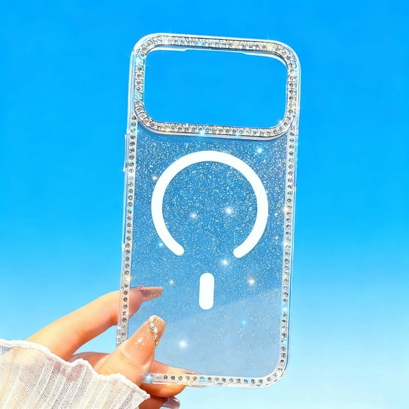 Magnetic For iPhone 16 Plus Phone Case,Compatible with Mag-Safe,Luxury Bling Diamond Frame Camera Ring Design,Glitter Sparkly Cute For Women Girls,Shockproof Anti-fall Phone Case,B