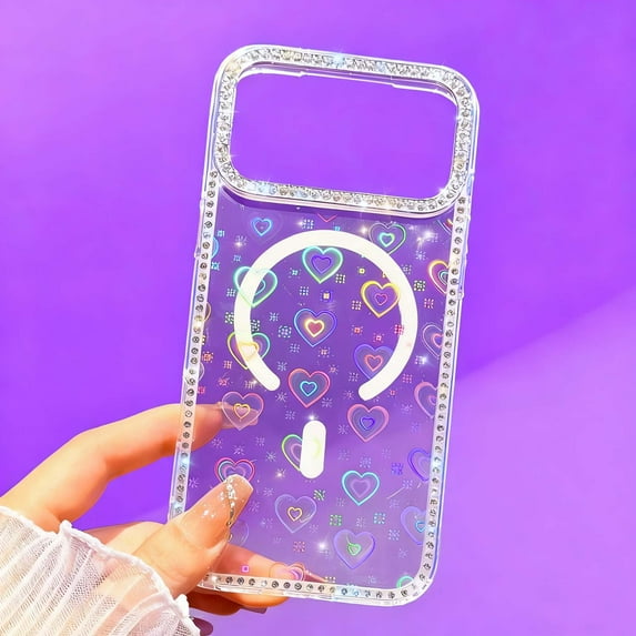 Magnetic For iPhone 16 Plus Phone Case,Compatible with Mag-Safe,Luxury Bling Diamond Frame Camera Ring Design,Glitter Sparkly Cute For Women Girls,Shockproof Anti-fall Phone Case,C