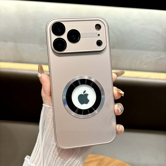 Magnetic For iPhone 16 Plus Phone Case,Compatible with Mag-safe,Built-in Lens Protector,Logo View Design,Ultra Slim Glossy Shockproof Anti-Fall Drop Protection Rugged Phone Case,Titaniumgold