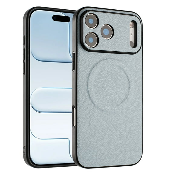 Magnetic For iPhone 16 Plus Phone Case,Lychee Pattern PU Leather Back Design,Compatible with Mag-safe,Ultra Slim Anti-Scratch Anti-fall Protection Shockproof Thin Fit Phone Case,Blue