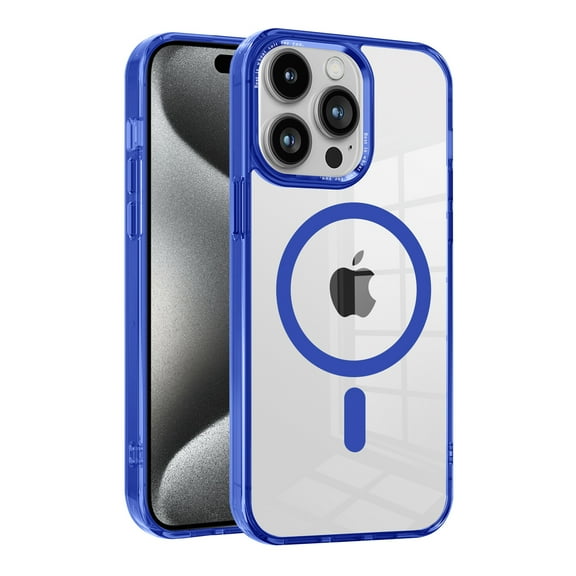 Magnetic for iPhone 16 Pro Case, [Compatible with MagSafe] [Clear Hard Back with Soft TPU Bumper] [Military Grade Drop Protection] Shockproof Slim Fit Phone Case for iPhone 16 Pro, Darkblue