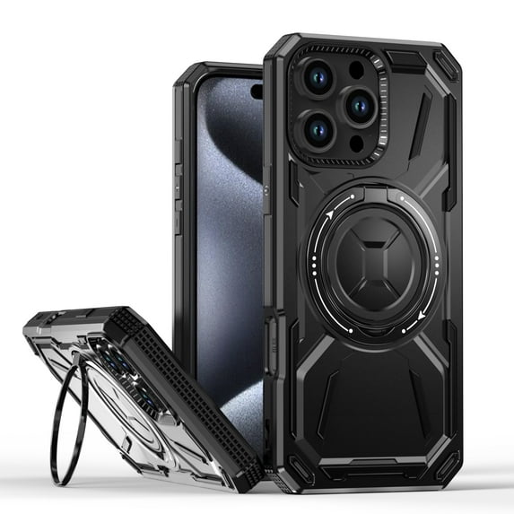 Magnetic for iPhone 16 Pro Case with Stand, Compatible with Mag-Safe Charging, Shockproof Protective Cover Rugged Phone Case, Built-in Rotatable Ring Holder Kickstand for iPhone 16 Pro, Black