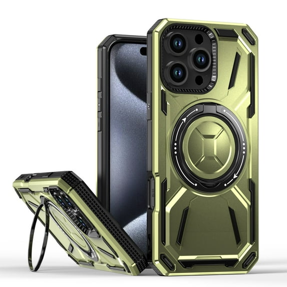 Magnetic for iPhone 16 Pro Case with Stand, Compatible with Mag-Safe Charging, Shockproof Protective Cover Rugged Phone Case, Built-in Rotatable Ring Holder Kickstand for iPhone 16 Pro, Green