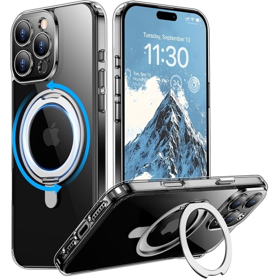 Magnetic for iPhone 16 Pro Case,[with 360°Rotatable Invisible Magnetic O-Ring Stand][Compatible with MagSafe][Military Grade Shockproof] Slim Phone Case for iPhone 16 Pro 6.3" Clear
