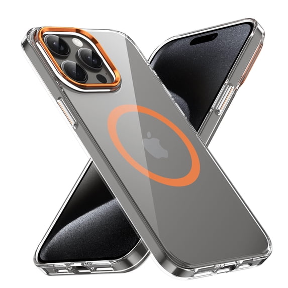 Magnetic for iPhone 16 Pro Clear Case Compatible with Magsafe Military-Grade Protection Shockproof Phone Bumper,Anti-Scratch Drop Proof Anti-Fingerprint Clear Hard Back Cover Back,Orange