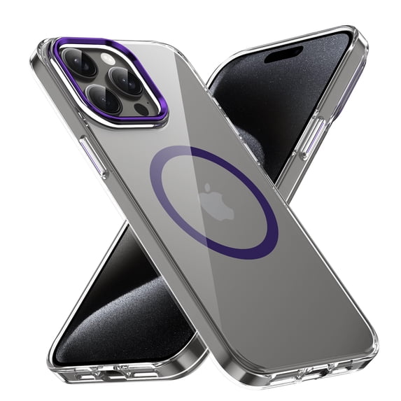 Magnetic for iPhone 16 Pro Clear Case Compatible with Magsafe Military-Grade Protection Shockproof Phone Bumper,Anti-Scratch Drop Proof Anti-Fingerprint Clear Hard Back Cover Back,Purple