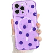 Magnetic for iPhone 16 Pro Max Case Clear Cute Polka Dots Phone Case for Women Girls, Compatible with Magsafe, Anti-Slip Curly Wave Frame Shockproof Cover for 16 Pro Max, Purple