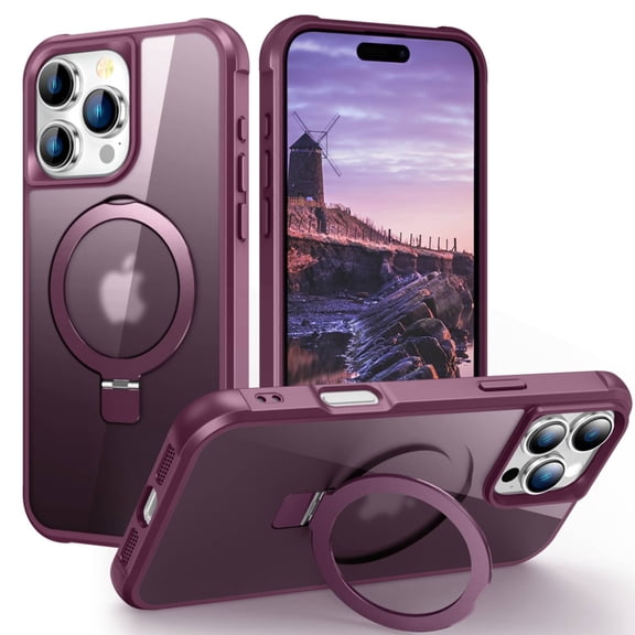 Magnetic for iPhone 16 Pro Max Case [Compatible with Mag-safe] with Stand, [Military Grade Drop Protection] Shockproof Translucent Back Slim Protective