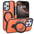 thumbnail image 1 of Magnetic for iPhone 16 Pro Max Case with Ring Holder Stand, Protective PU Leather Phone Case Grip Loop, Compatible with Mag-Safe, Built-in Kickstand Cover for iPhone 16 Pro Max Men Women, Orange, 1 of 10