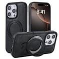 thumbnail image 1 of Magnetic for iPhone 16 Pro Max Case with Ring Holder Stand, Protective PU Leather Phone Case Grip Loop, Compatible with Mag-Safe, Built-in Kickstand Cover for iPhone 16 Pro Max Men Women, Black, 1 of 10