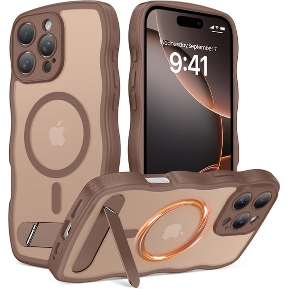 Magnetic for iPhone 16 Pro Max Case with Stand, Cute Wavy Invisible KickStand Compatible with Magsafe Slim Matte Fit Girl Women Men Protective Cover for iPhone 16 ProMax 6.9", Desert Titanium