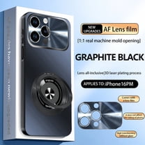 Magnetic For iPhone 16 Pro Max Phone Case,With 360° Rotatable Ring Kickstand,Glossy Lens Protection,Ultra Slim Shockproof Anti-Scratch Protection Rugged Thin Fit Phone Case Cover,Black