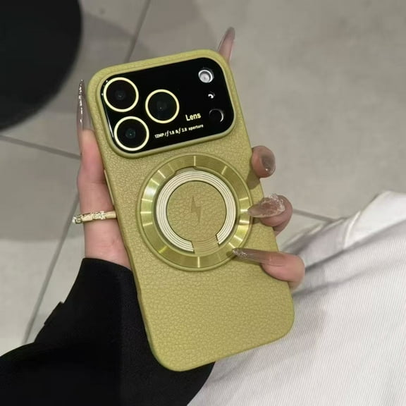 Magnetic For iPhone 16 Pro Max Phone Case,With Contractile Ring Kickstand,Built-in Lens Protector,Anti-Scratch PU Leather Back,Compatible with Mag-Safe,Ultra Slim Shockproof Phone Case,Green