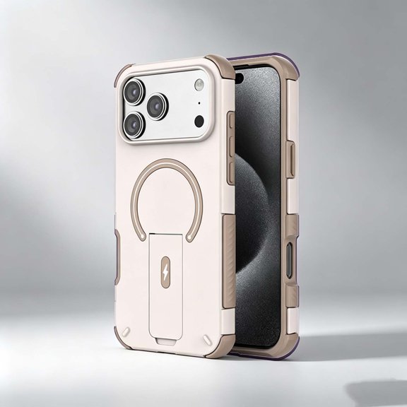Magnetic For iPhone 16 Pro Max Phone Case,With Invisible Foldable Kickstand,2-in-1 Heavy Duty Two-color Design,Support For Mag-Safe,Shockproof Ruhhed Non-Slip Durable Phone Case,Brown